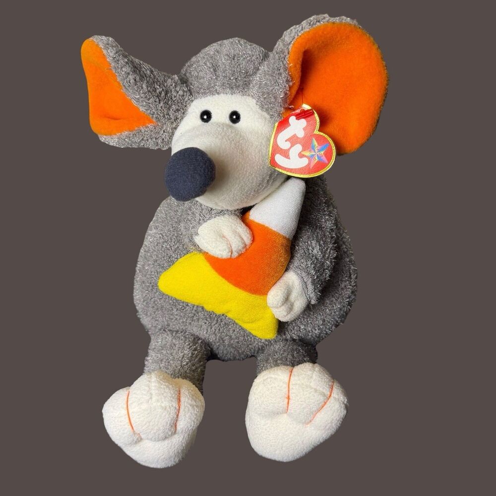 TY 2005 Halloween Rat Mouse Candy Corn Ratzo Beanie Buddies Gray 13" Retired